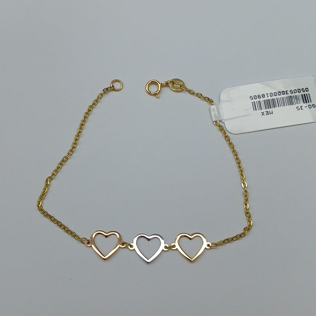 PULSERA ESPECIAL CON CORAZONES 14K 18 CM 1.3 GR (NUEVO)