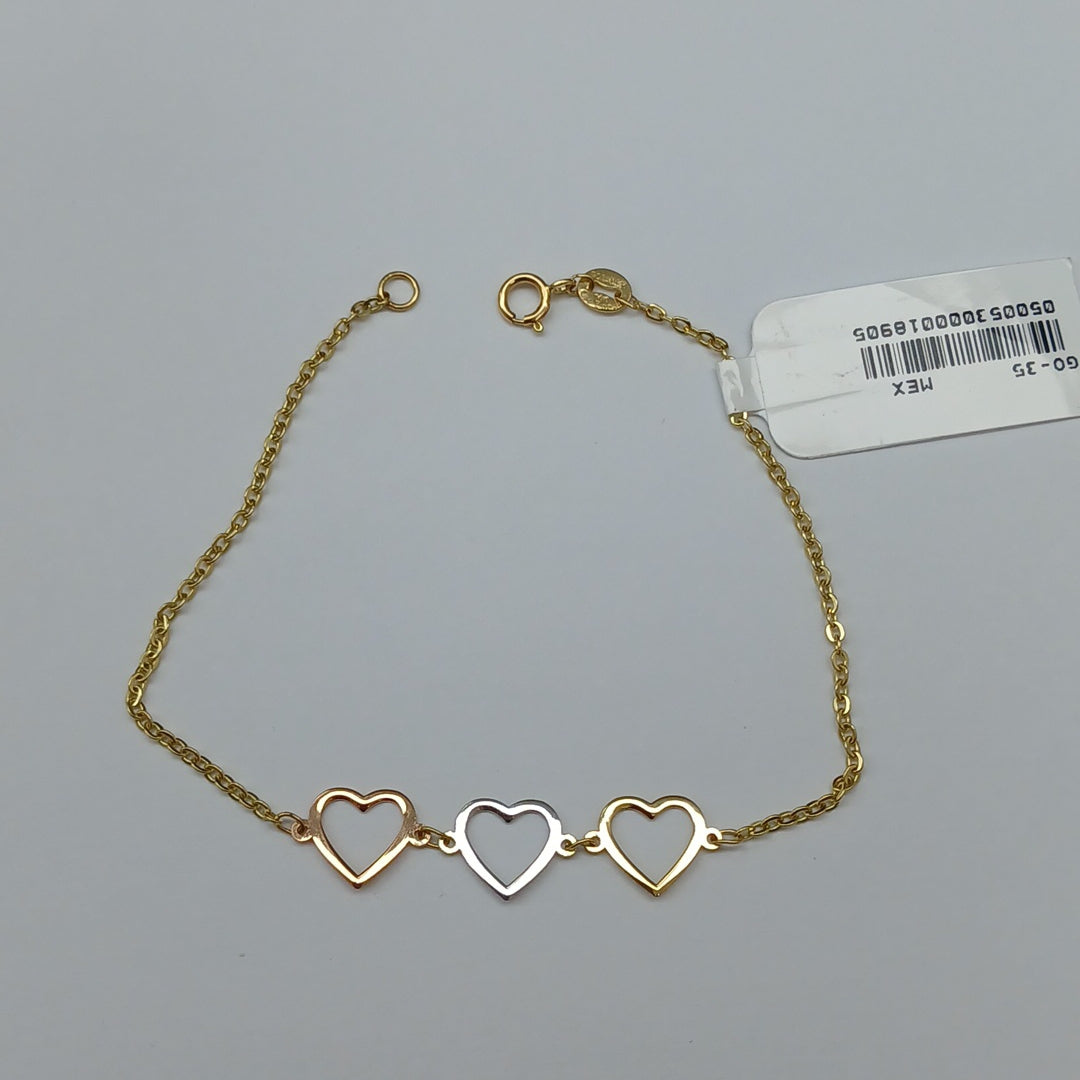 PULSERA ESPECIAL CON CORAZONES 14K 18 CM 1.3 GR (NUEVO)