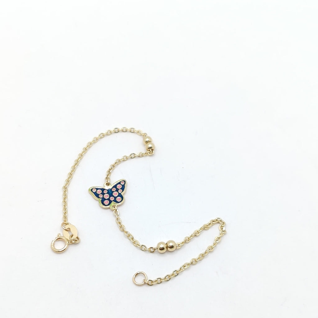 PULSERA TEJIDO ESPECIAL MARIPOSA CON ESMALTE 14K 18 CM 1.8 GR (NUEVO)