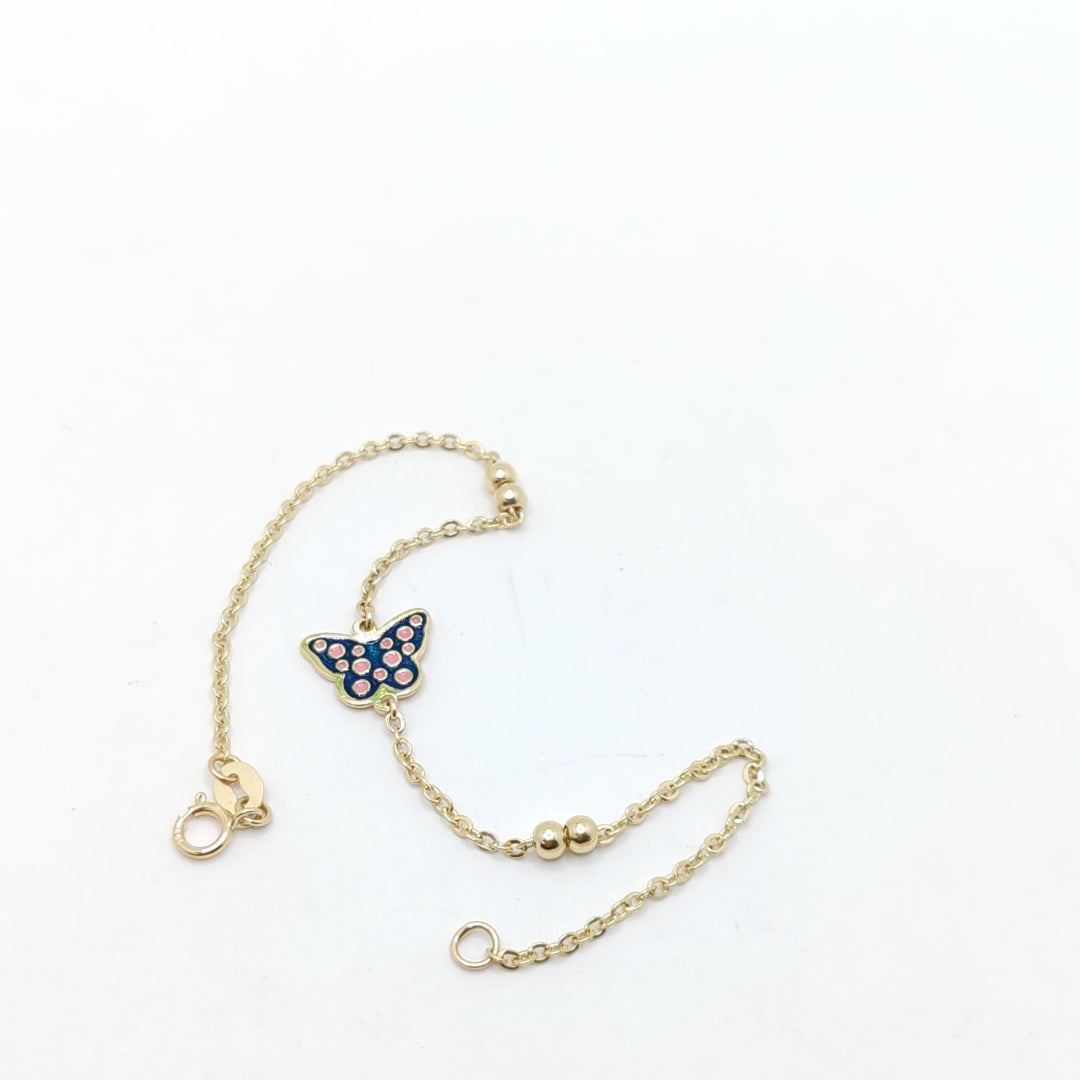 PULSERA TEJIDO ESPECIAL MARIPOSA CON ESMALTE 14K 18 CM 1.8 GR (NUEVO)