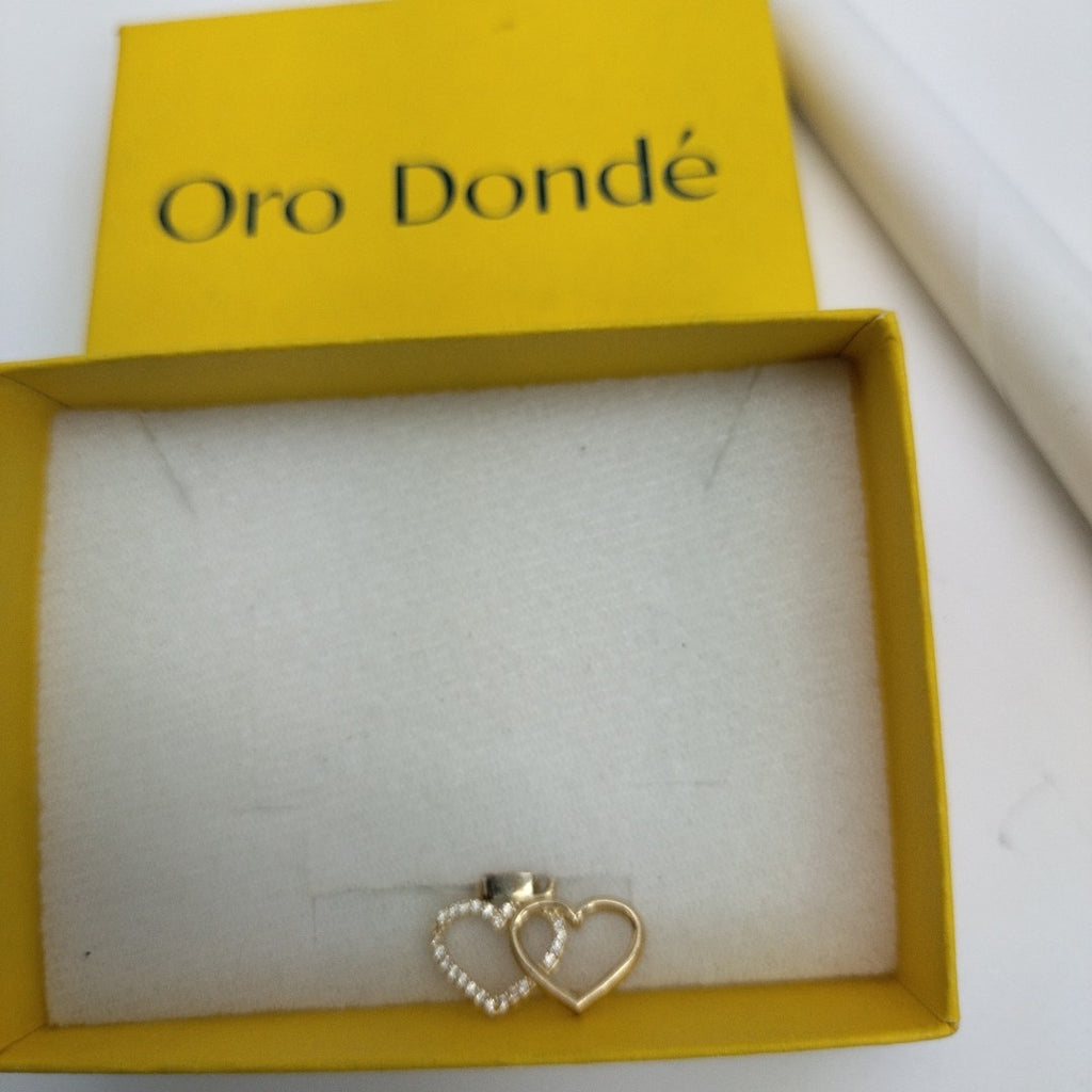DIJE TEJIDO DOS CORAZONES CON CIRCONIAS 14K 1.4 GR (NUEVO)