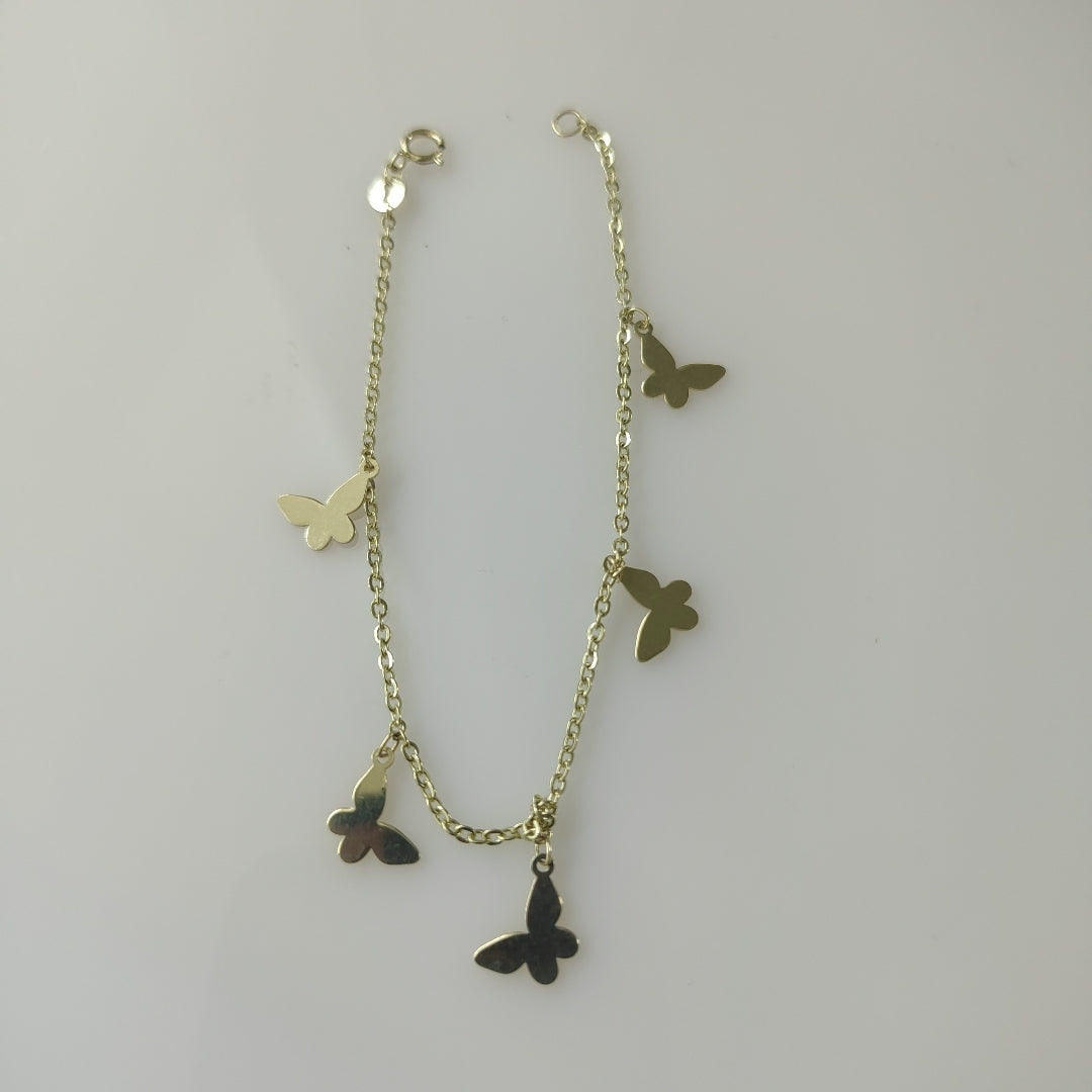 PULSERA ESPECIAL CON MARIPOSAS 14K 18 CM 2.1 GR (NUEVO)