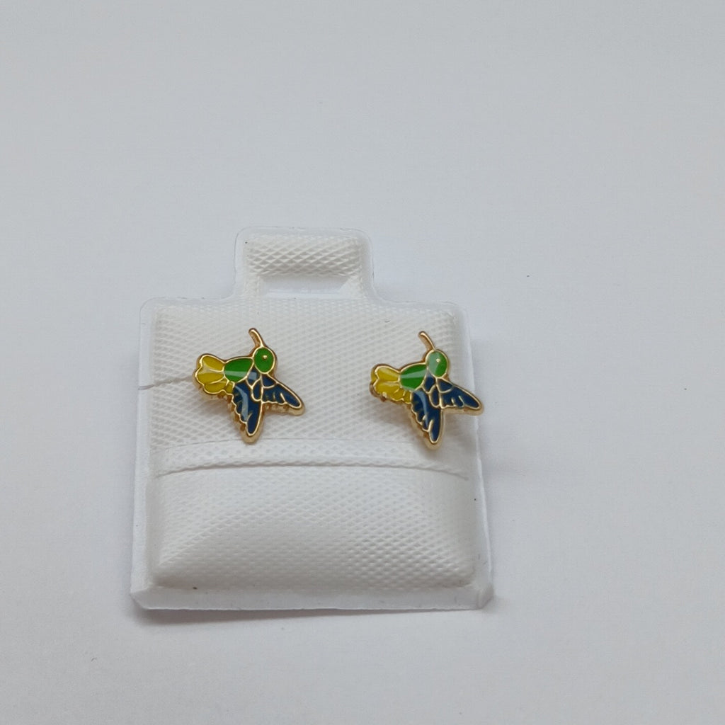 BROQUELES BROQUEL FIG COLIBRI ESMALTE VERDE 14K 0.2138 GR (NUEVO)