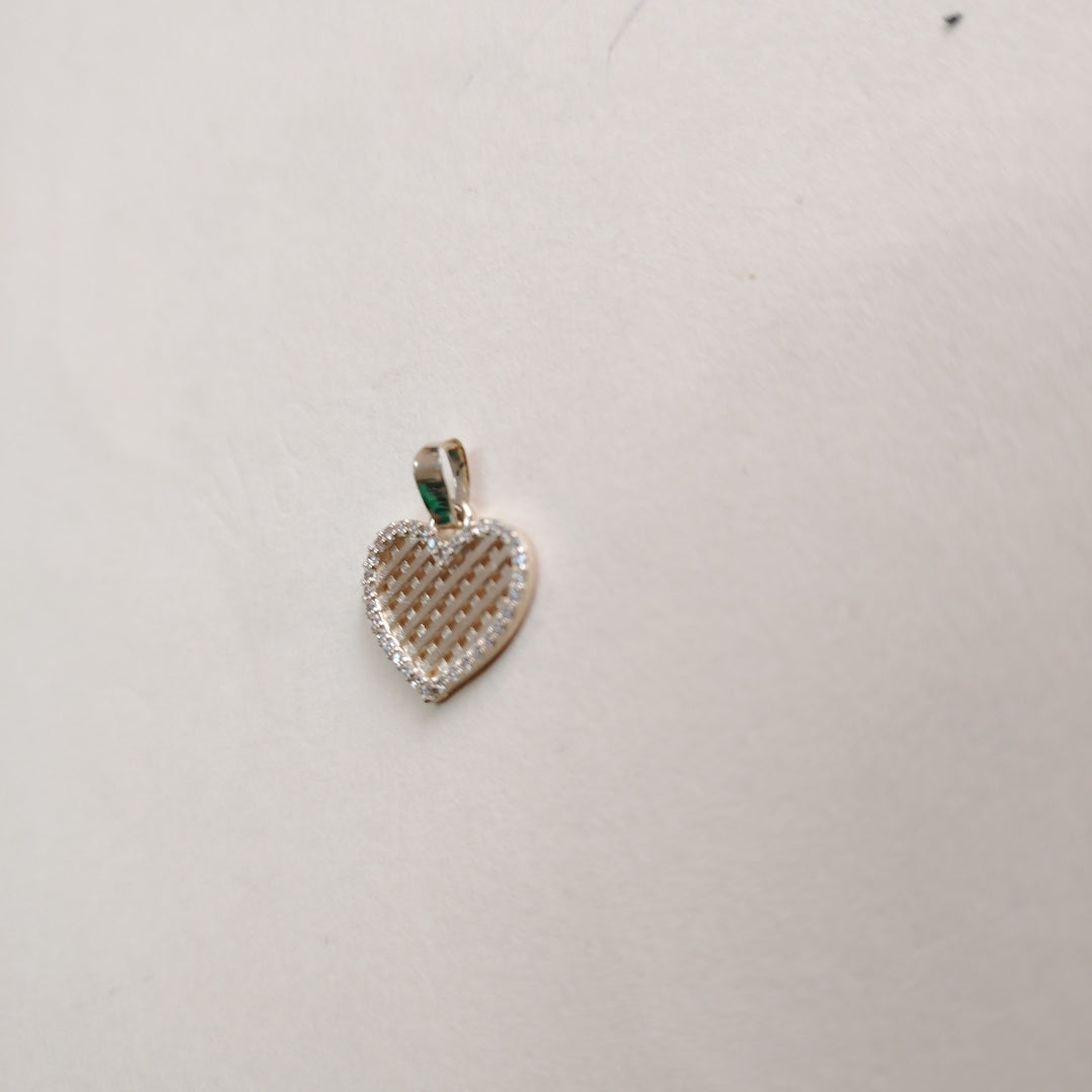DIJE TEJIDO CORAZON CON CERCO DE CIRCONIAS 14K 1.2 GR (NUEVO)