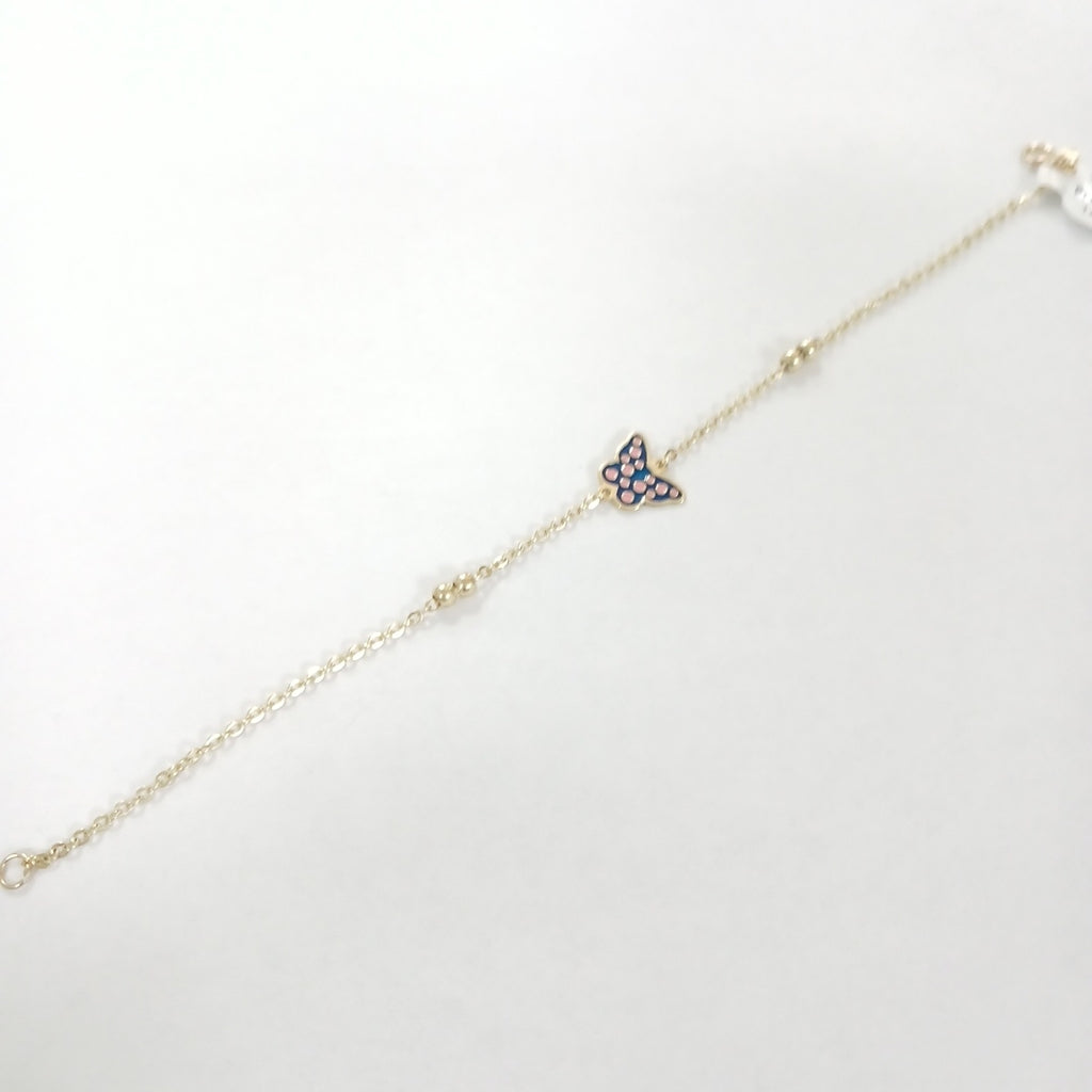 PULSERA TEJIDO ESPECIAL MARIPOSA CON ESMALTE 14K 18 CM 1.8 GR (NUEVO)