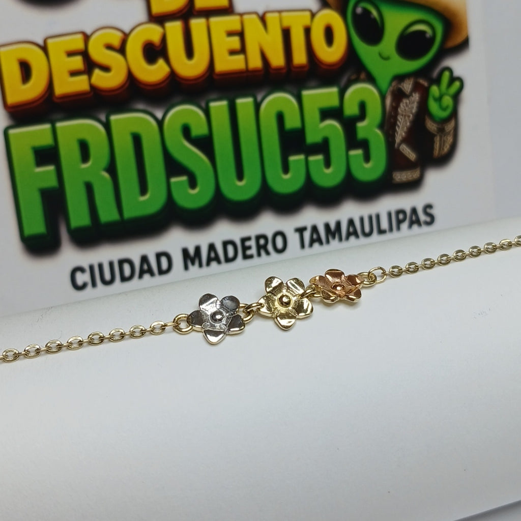 PULSERA TEJIDO ESPECIAL FIG FLORES 14K 18 CM 2.1 GR (NUEVO)