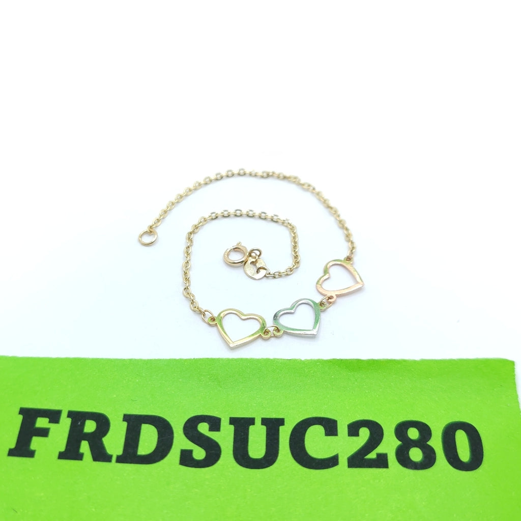 PULSERA ESPECIAL CON CORAZONES 14K 18 CM 1.3 GR (NUEVO)