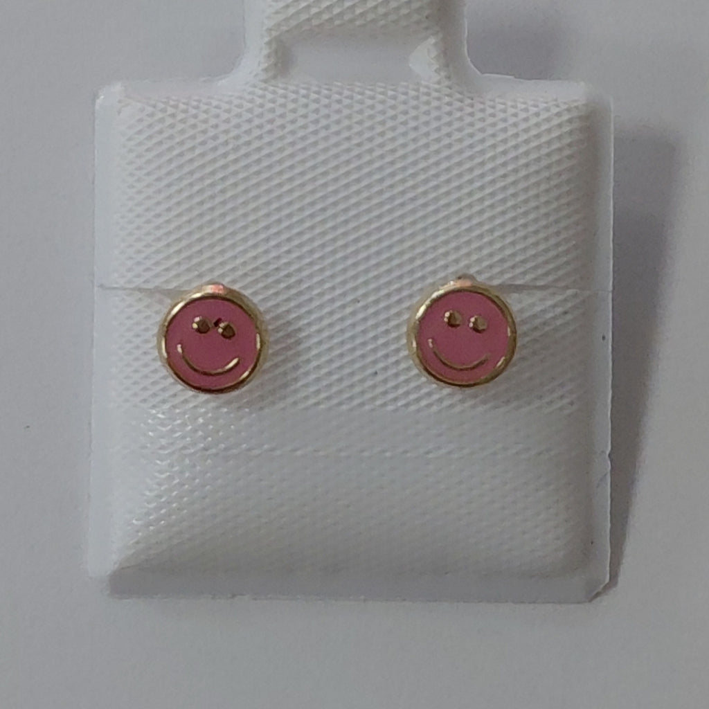 BROQUELES BROQUEL FIG SONRISA ESMALTE ROSA 14K 0.1696 GR (NUEVO)