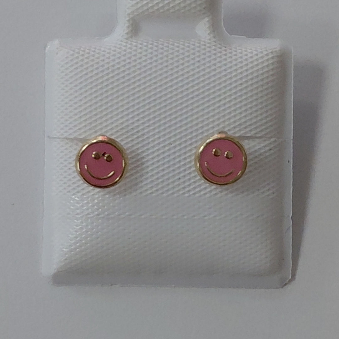 BROQUELES BROQUEL FIG SONRISA ESMALTE ROSA 14K 0.1696 GR (NUEVO)