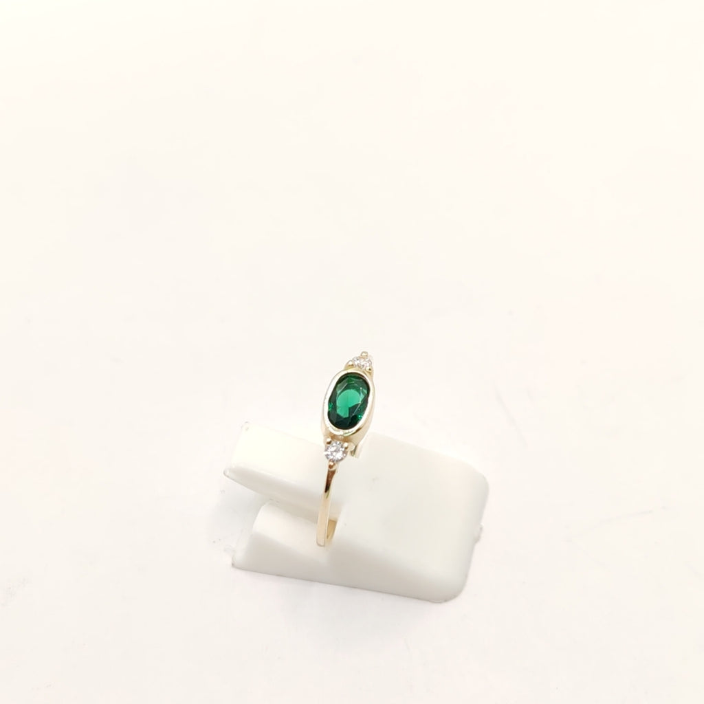 ANILLOS TEJIDO ANILLITO C CIRCONIAS Y PIEDRA VERDE 14K 7 1.2 GR (NUEVO)