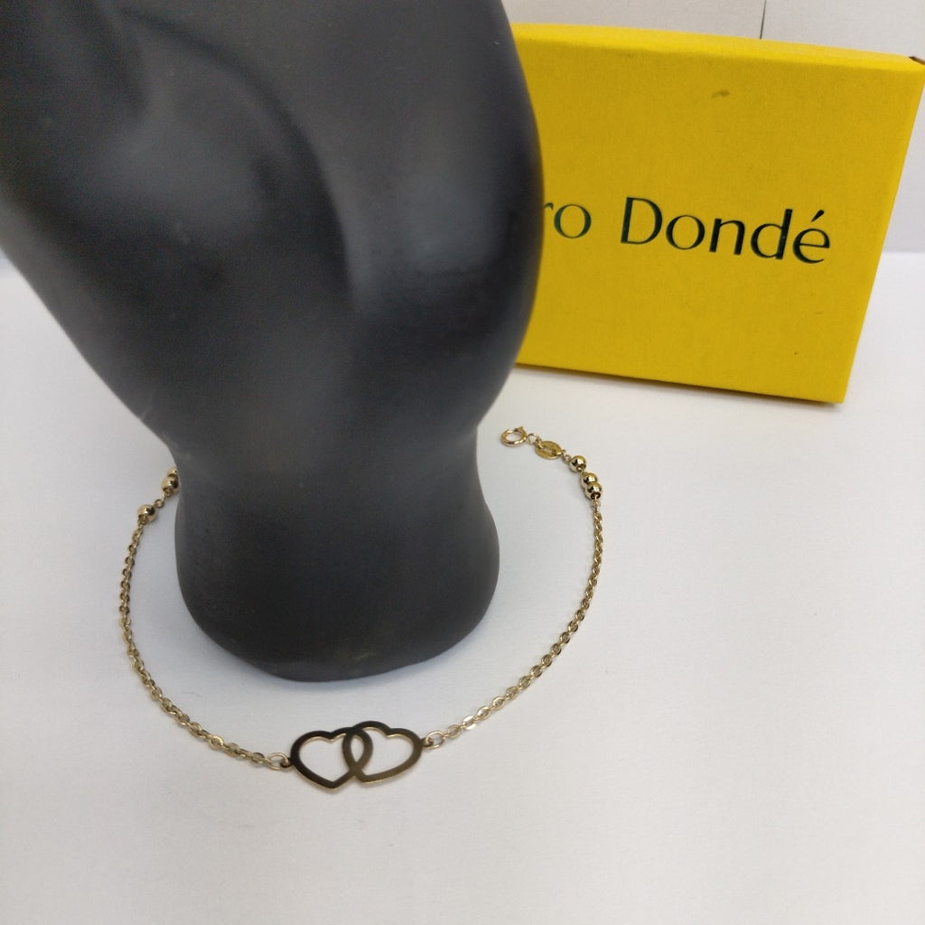 PULSERA TEJIDO ESPECIAL C CORAZONES 14K 18 CM 1.7 GR (NUEVO)