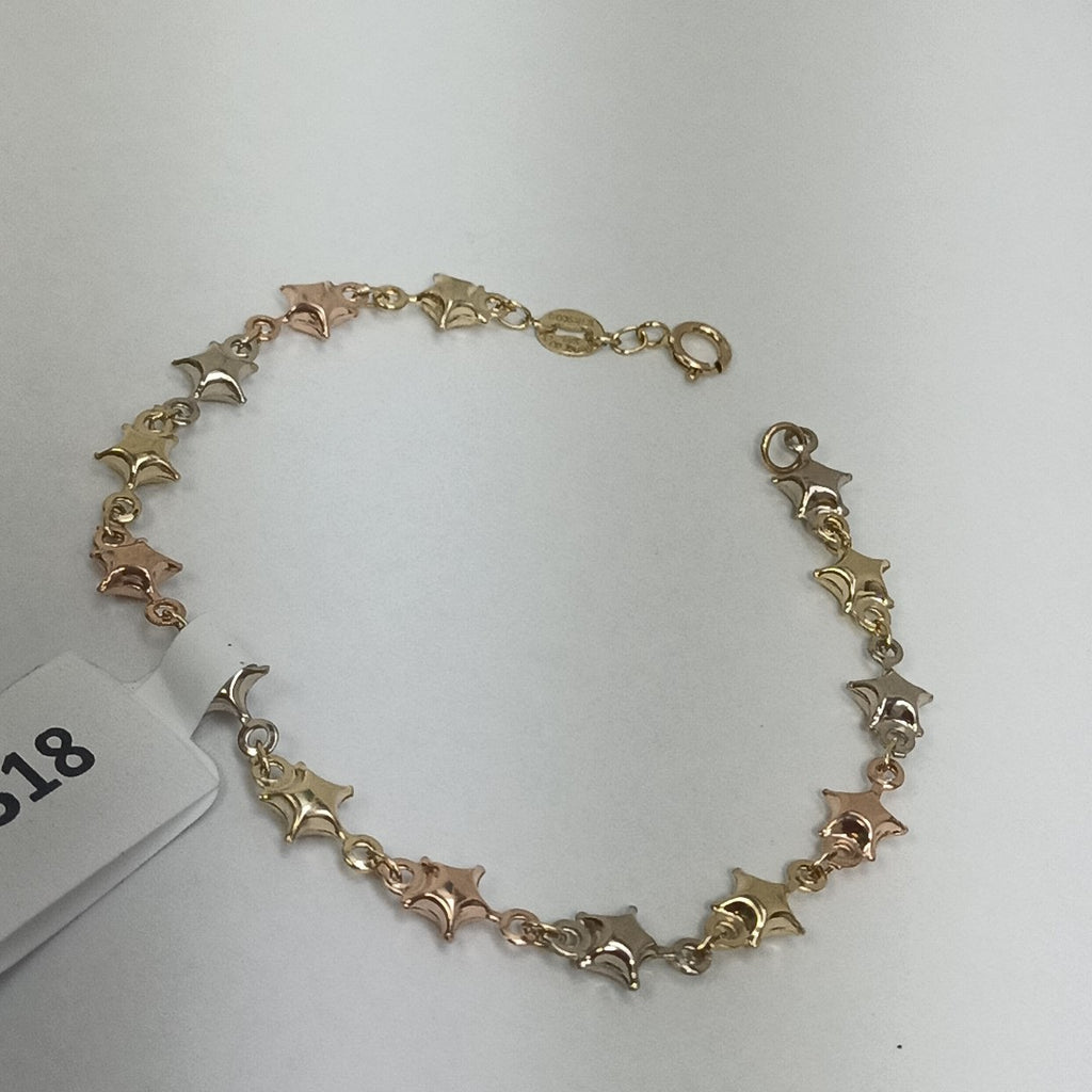 PULSERA TEJIDO ESPECIAL ESTRELLAS COMBINADAS 14K 18 CM 2.2 GR (NUEVO)
