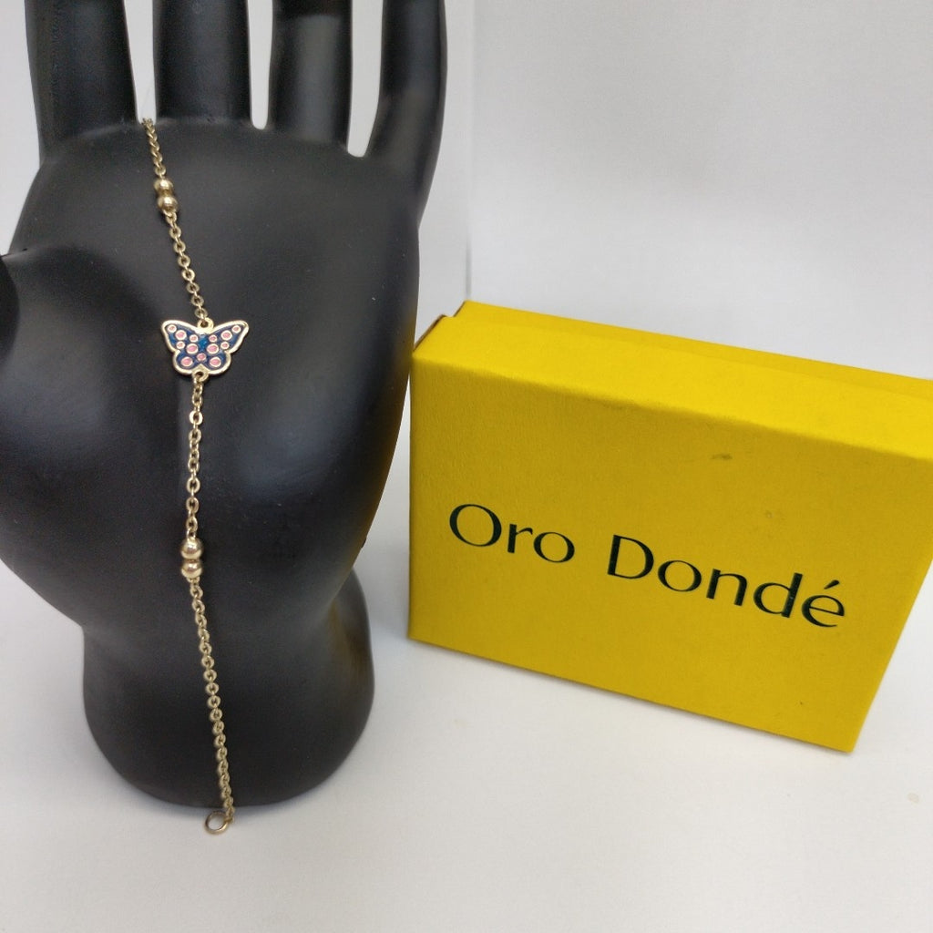 PULSERA TEJIDO ESPECIAL MARIPOSA CON ESMALTE 14K 18 CM 1.8 GR (NUEVO)