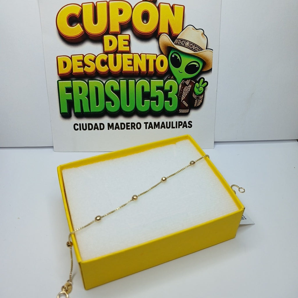 PULSERA ESPECIAL CON BOLITAS 14K 18 CM 1.5 GR (NUEVO)