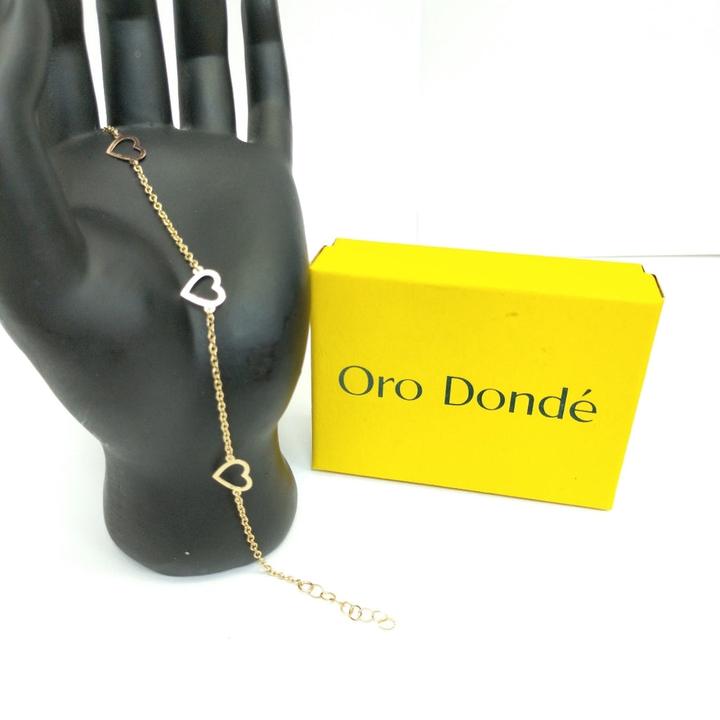 PULSERA ESPECIAL CON CORAZONES CONBINADOS 14K 18 CM 1.7 GR (NUEVO)
