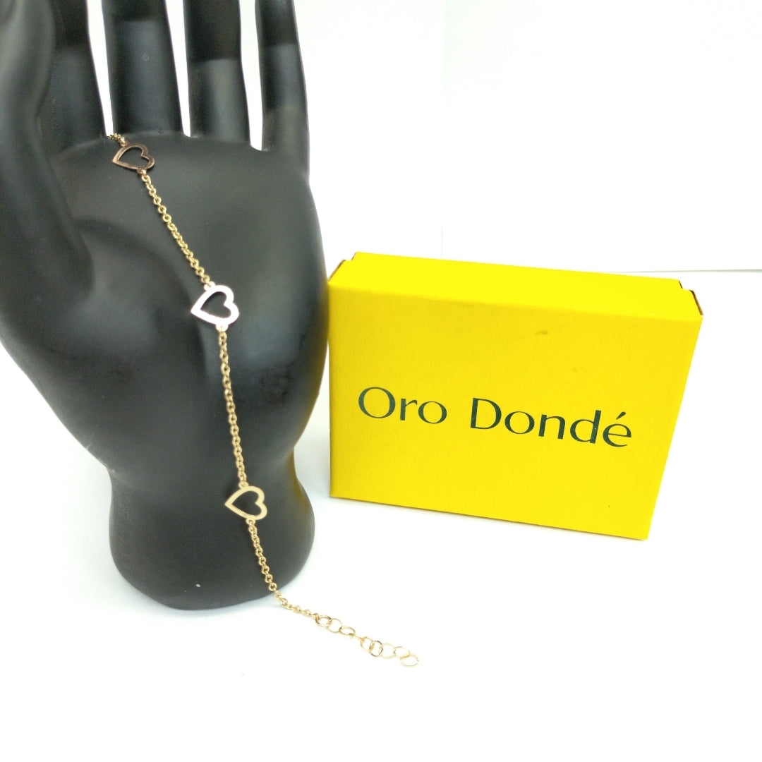 PULSERA ESPECIAL CON CORAZONES CONBINADOS 14K 18 CM 1.7 GR (NUEVO)