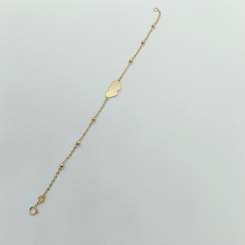 PULSERA TEJIDO ESPECIAL CON DOS CORAZONES 14K 18 CM 1.8 GR (NUEVO)