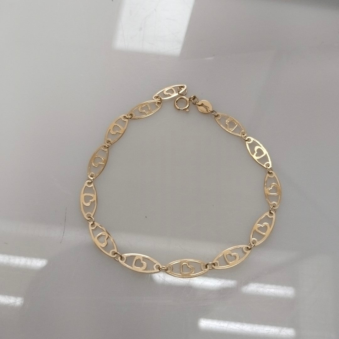 PULSERA TEJIDO ESPECIAL CON CORAZON 14K 18 CM 1.3 GR (NUEVO)
