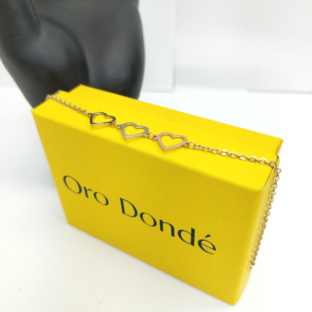 PULSERA ESPECIAL CON CORAZONES 14K 18 CM 1.4 GR (NUEVO)