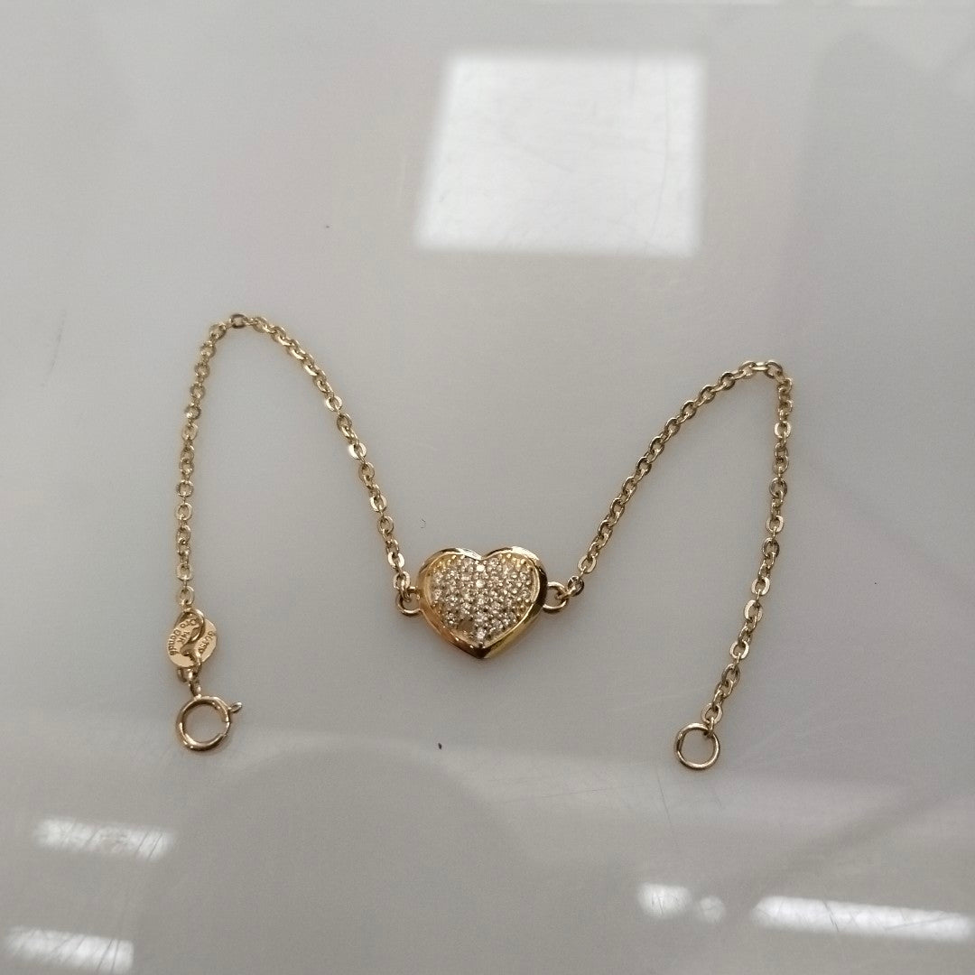PULSERA TEJIDO ESPECIAL C CORAZON CIRCONIAS 14K 18 CM 2 GR (NUEVO)
