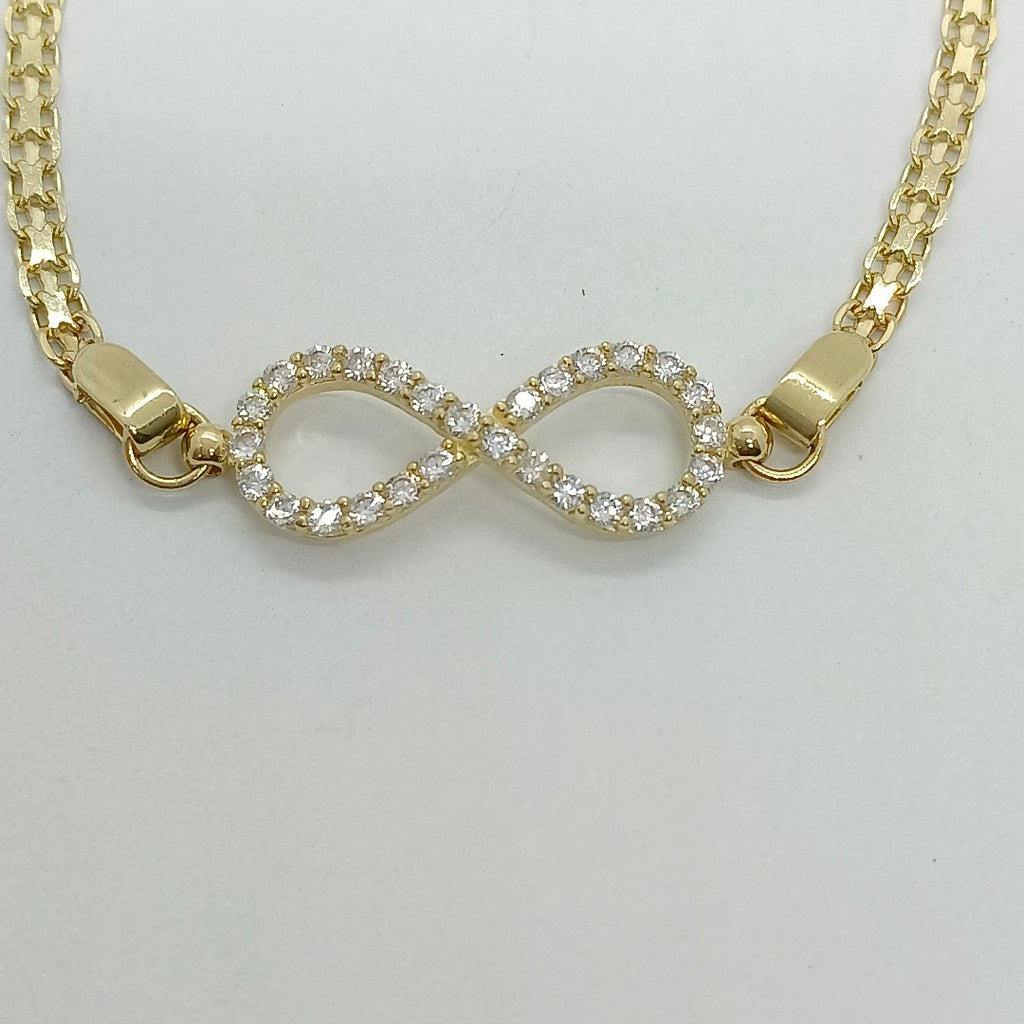 PULSERA TEJIDO ESPECIAL CON INFINITO Y CIRCONIAS 14K 18 CM 3.3 GR (NUEVO)