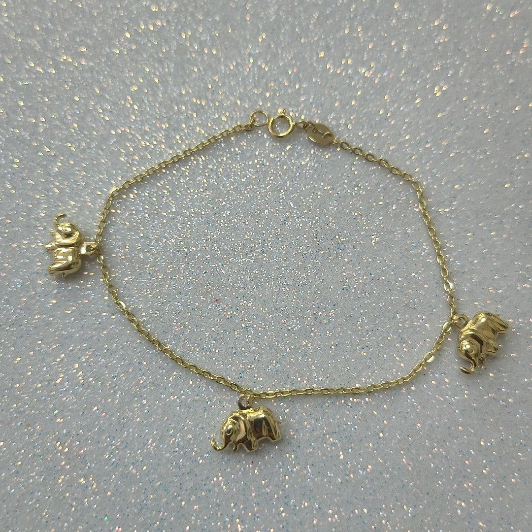 PULSERA ESPECIAL CON DIJES ELEFANTES 10K 18 CM 2.1 GR (NUEVO)