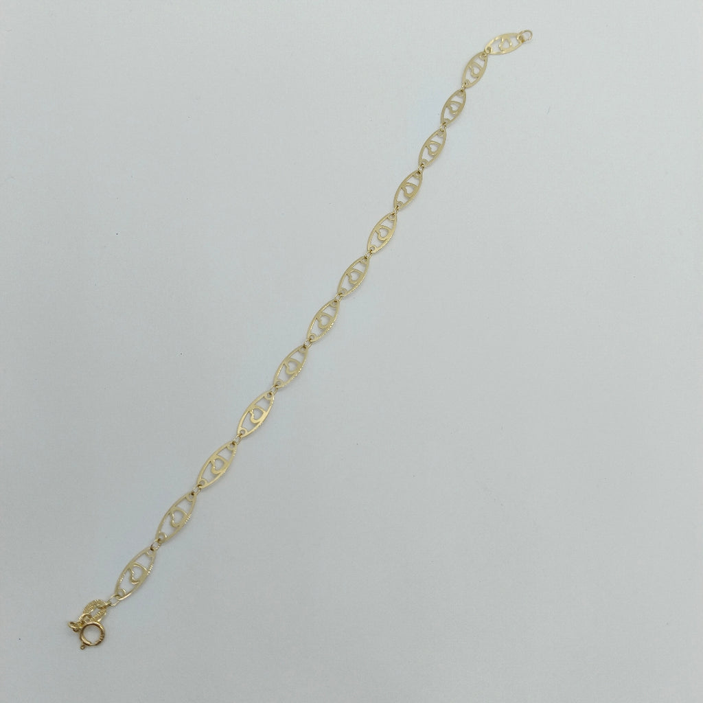 PULSERA TEJIDO ESPECIAL CON CORAZON 14K 18 CM 1.3 GR (NUEVO)