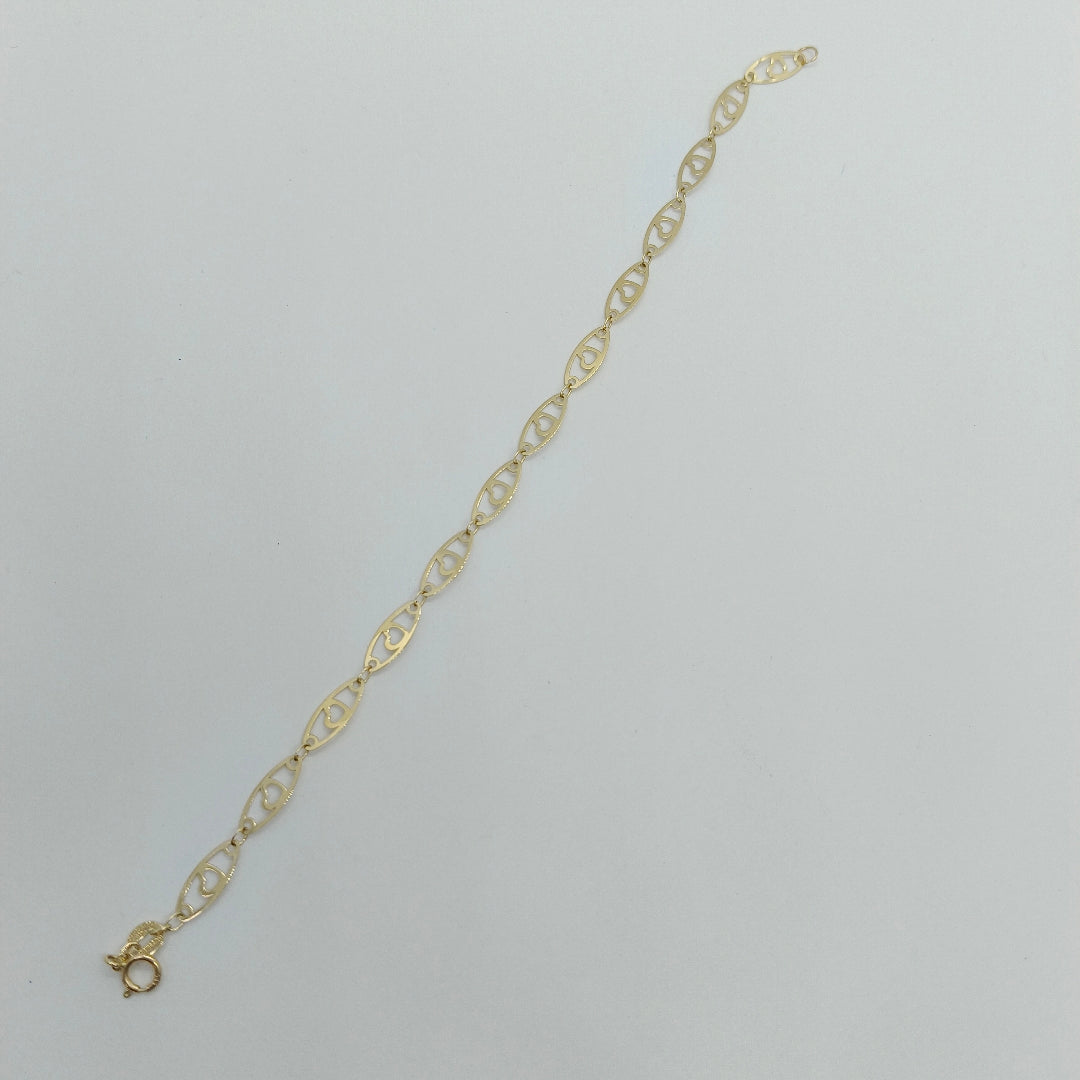 PULSERA TEJIDO ESPECIAL CON CORAZON 14K 18 CM 1.3 GR (NUEVO)