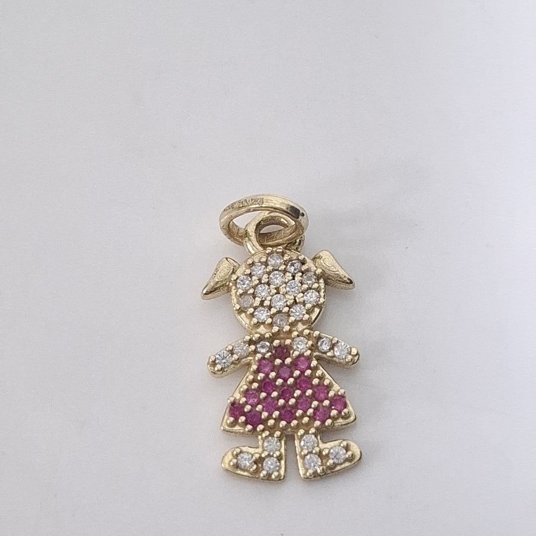 DIJE NIÑA CON CIRCONIAS Y PIEDRAS DE COLOR 10K 1.1 GR (NUEVO)
