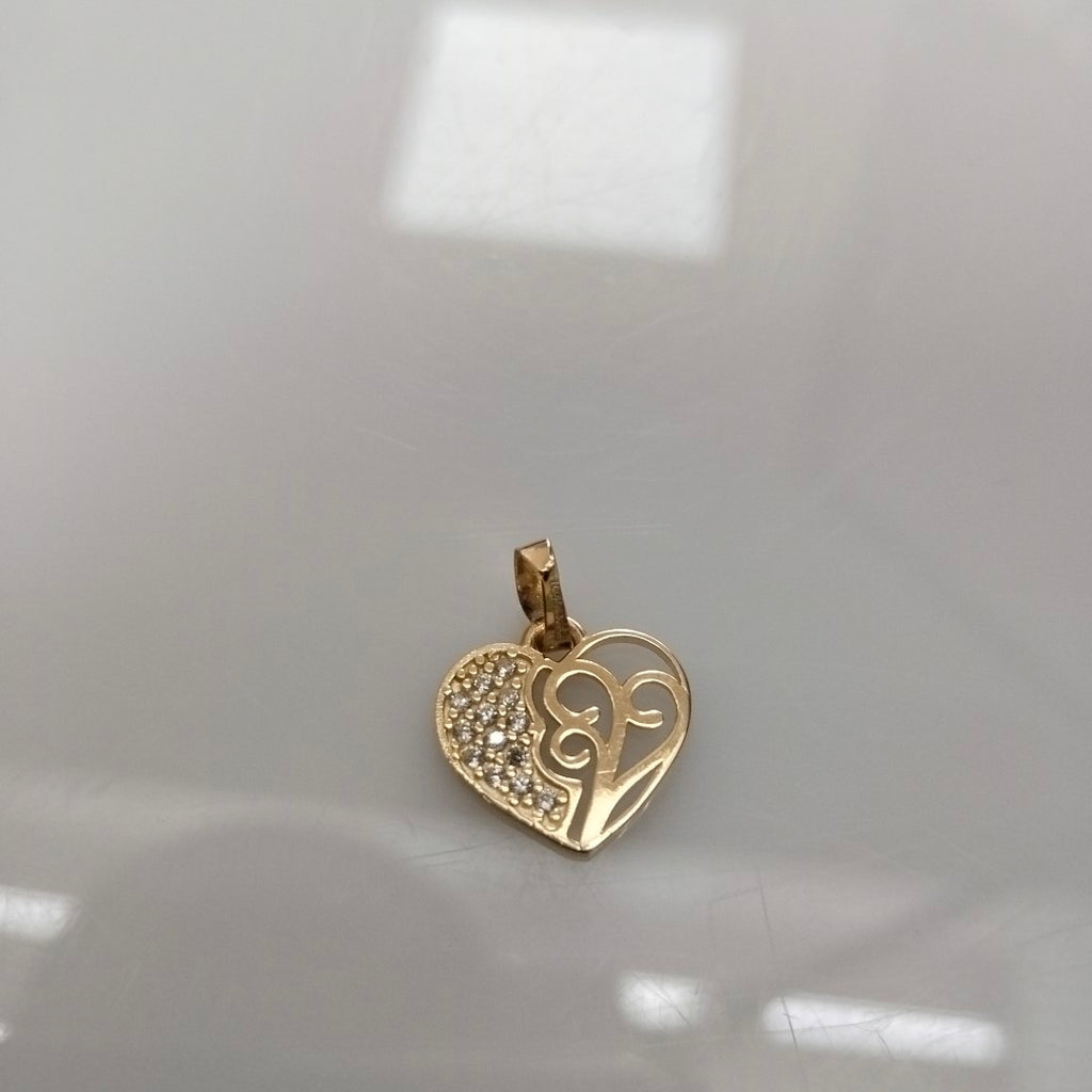 DIJE TEJIDO CORAZON CON CIRCONIAS Y ARBOL DE LA VIDA 14K 0.8 GR (NUEVO)