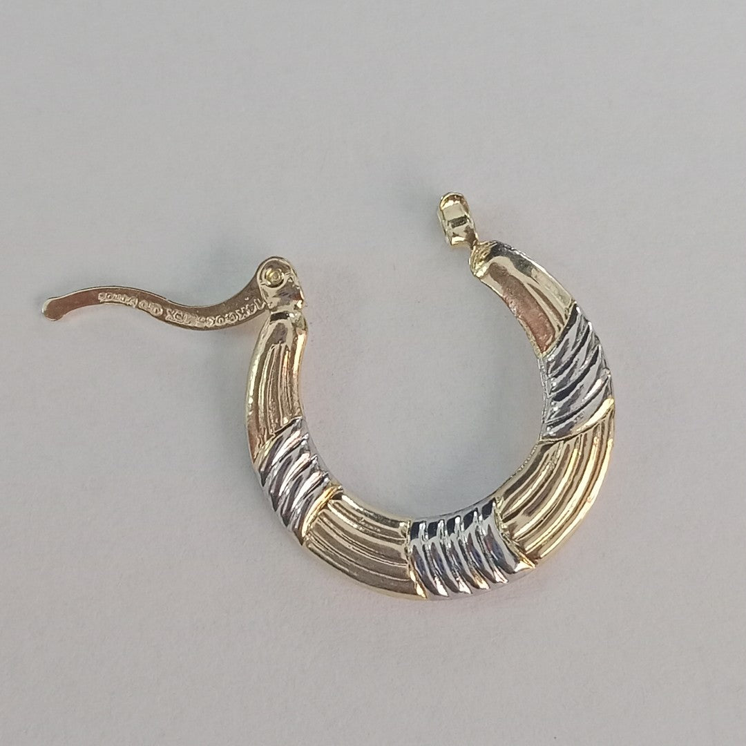 ARETES TEJIDO ARRACADAS COMBINADAS HUECAS 14K 1.9 GR (NUEVO)
