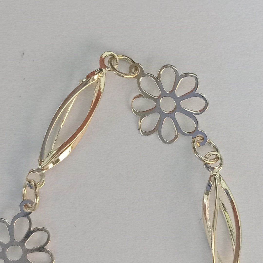 PULSERA ESPECIAL CON FLORES 14K 18 CM 2.7 GR (NUEVO)