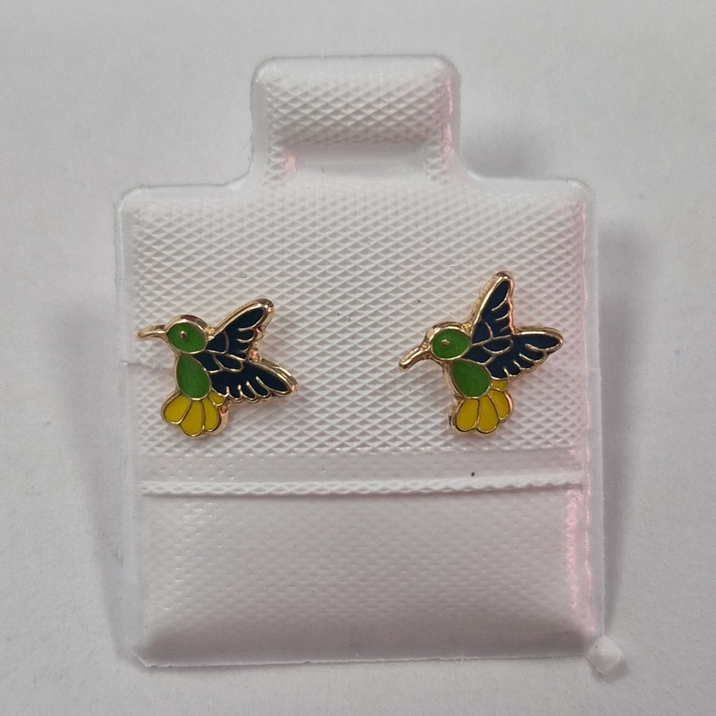 BROQUELES BROQUEL FIG COLIBRI ESMALTE VERDE 14K 0.2138 GR (NUEVO)