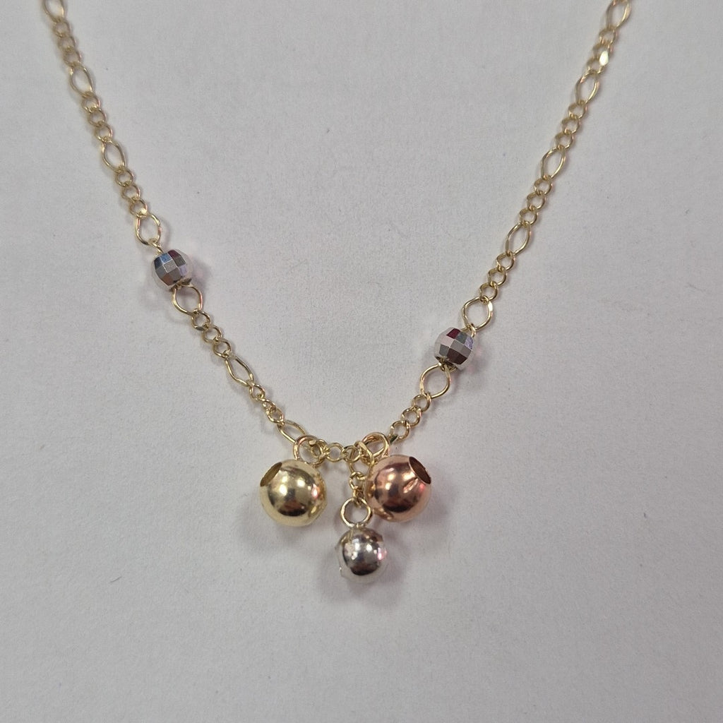 CADENA GARGANTILLA 3X1 CON ESFERAS COMBINADAS 14K 45 CM 3 GR (NUEVO)