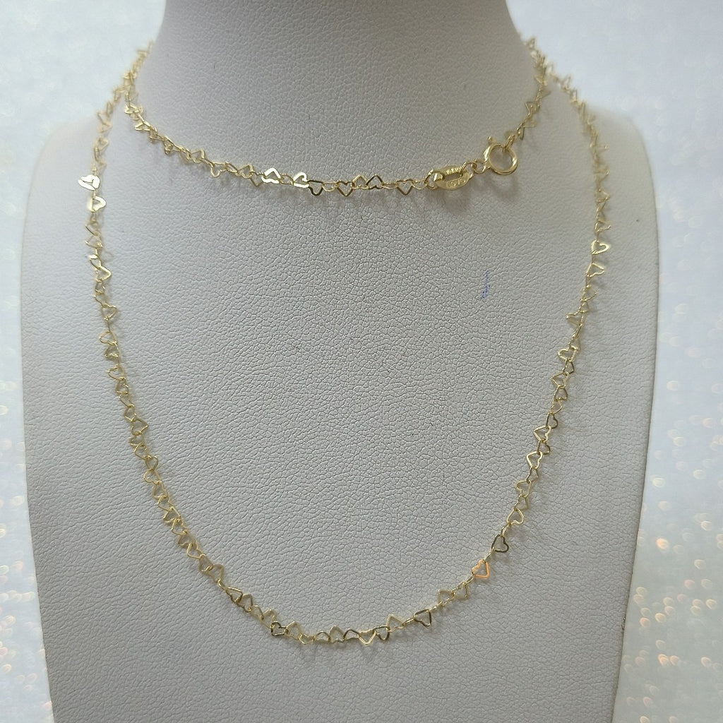 CADENAS TEJIDO CORAZONES ORO 10K 55 CM 1.6 GR (NUEVO)