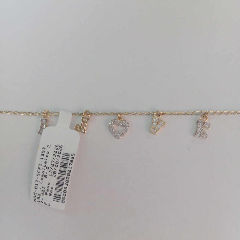 PULSERA ESPECIAL CON DIJES Y CIRCONIAS 14K 18 CM 3.3 GR (NUEVO)