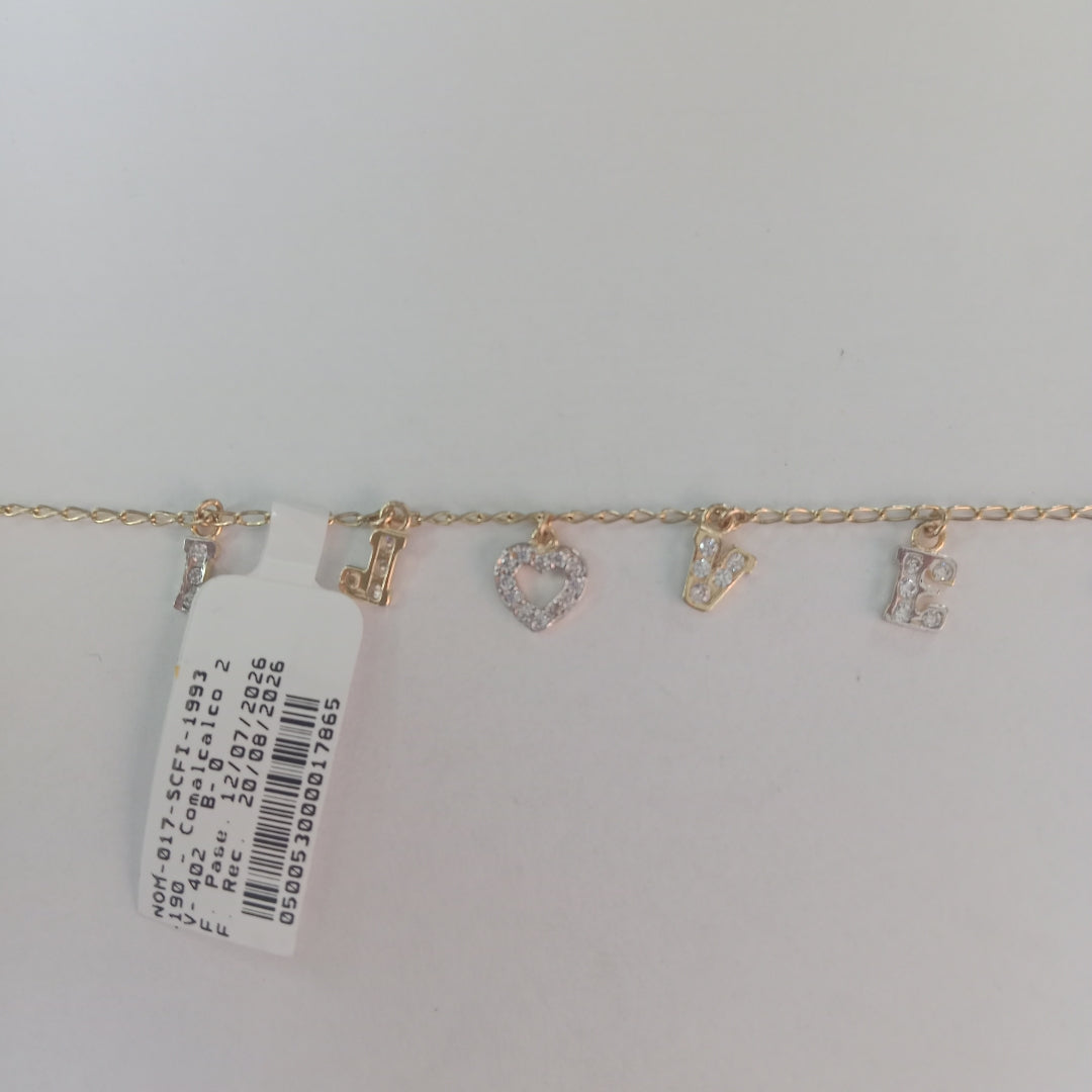 PULSERA ESPECIAL CON DIJES Y CIRCONIAS 14K 18 CM 3.3 GR (NUEVO)