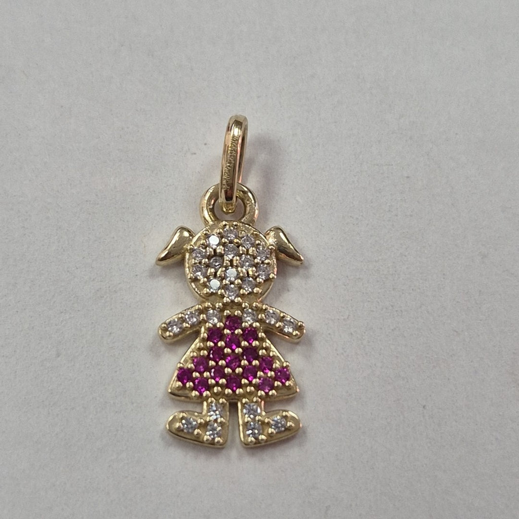 DIJE NIÑA CON CIRCONIAS Y PIEDRAS DE COLOR 10K 1.1 GR (NUEVO)