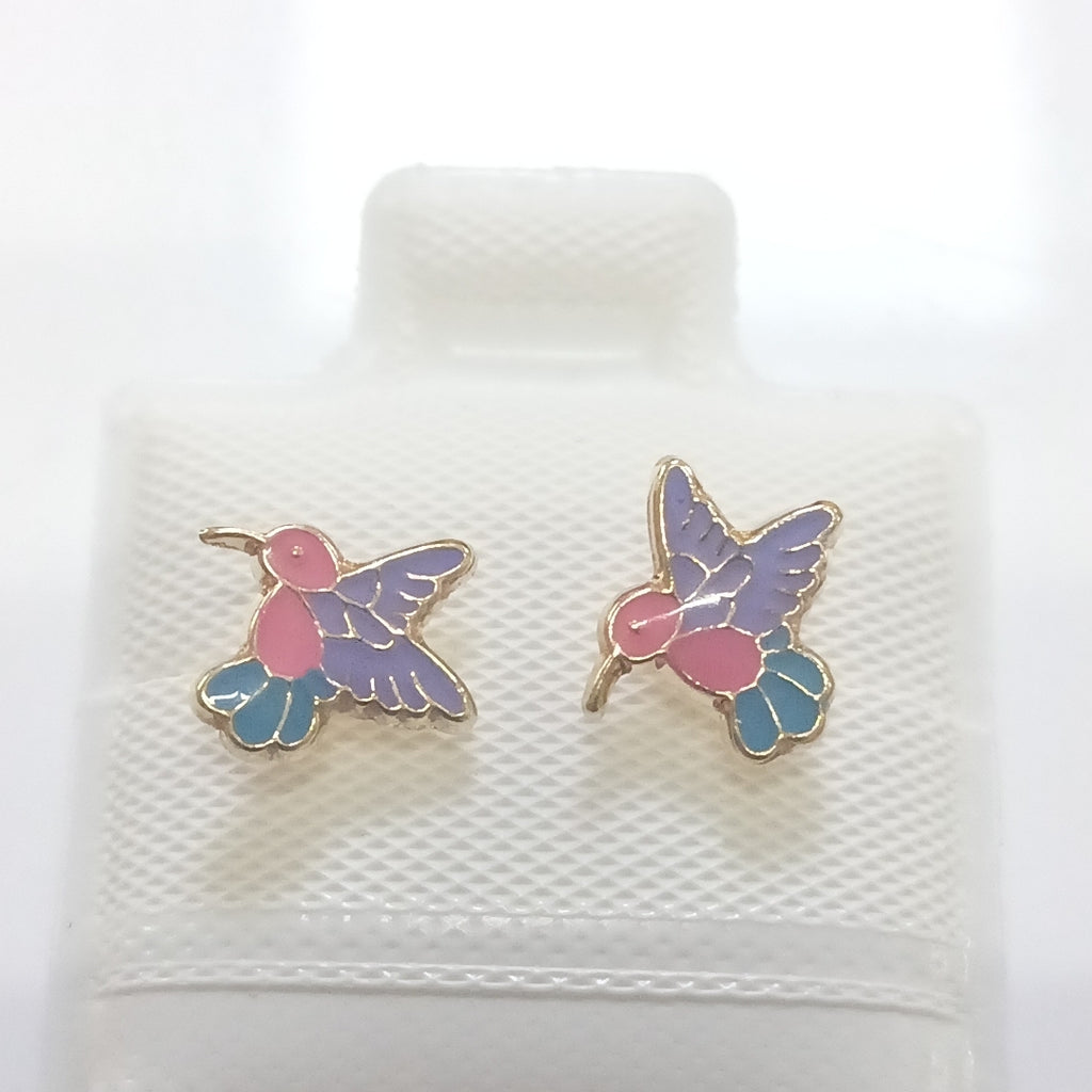 BROQUELES BROQUEL FIG COLIBRI ESMALTE ROSA 14K 0.2138 GR (NUEVO)