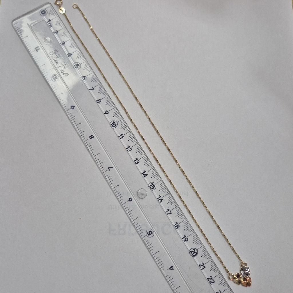 CADENA TEJIDO GARGANTILLA ESPECIAL C FLORES 14K 45 CM 3 GR (NUEVO)