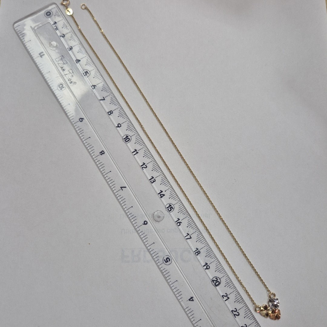 CADENA TEJIDO GARGANTILLA ESPECIAL C FLORES 14K 45 CM 3 GR (NUEVO)