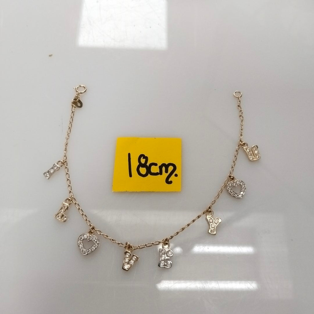 PULSERA ESPECIAL CON DIJES Y CIRCONIAS 14K 18 CM 3.3 GR (NUEVO)
