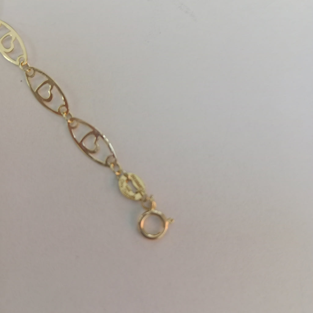 PULSERA TEJIDO ESPECIAL CON CORAZON 14K 18 CM 1.3 GR (NUEVO)