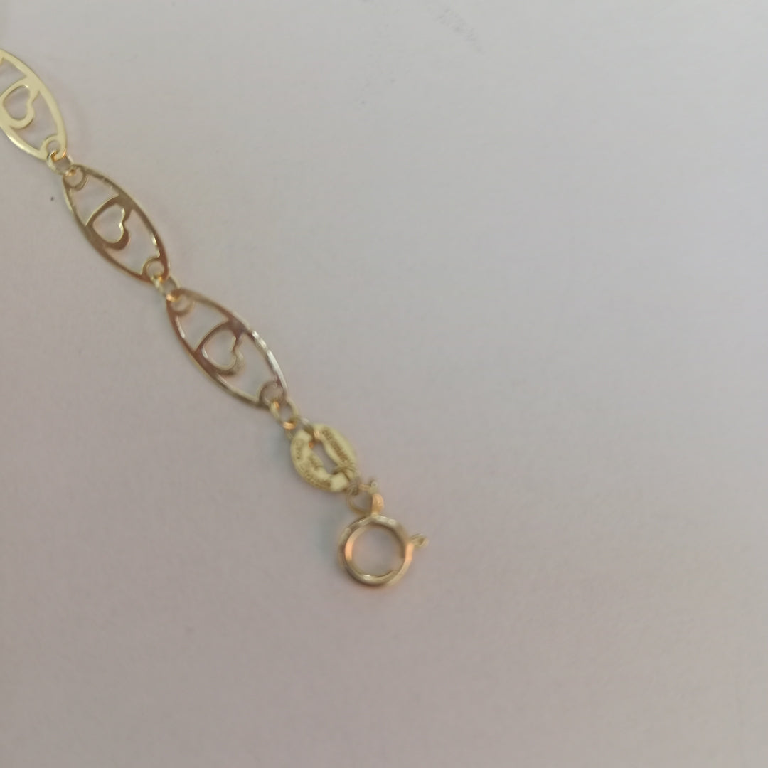 PULSERA TEJIDO ESPECIAL CON CORAZON 14K 18 CM 1.3 GR (NUEVO)