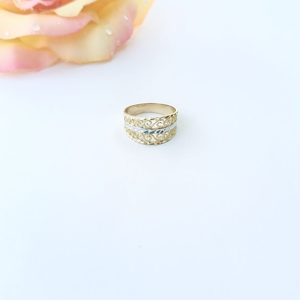 ANILLOS TIPO FILIGRANA COMBINADO 14K TALLA 8 2.9 GR (NUEVO)