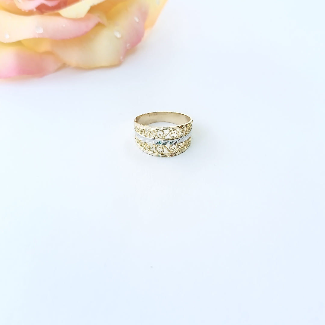 ANILLOS TIPO FILIGRANA COMBINADO 14K TALLA 8 2.9 GR (NUEVO)
