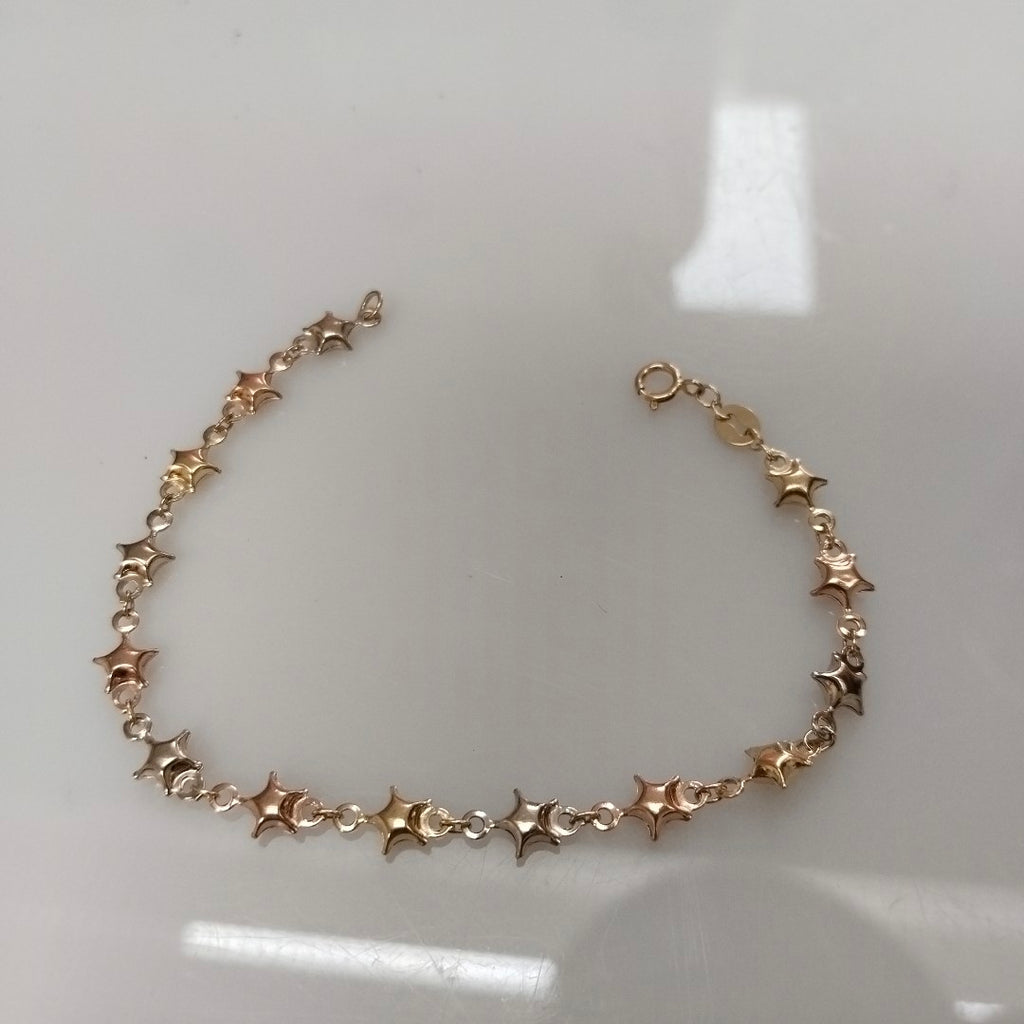 PULSERA TEJIDO ESPECIAL ESTRELLAS COMBINADAS 14K 18 CM 2.2 GR (NUEVO)