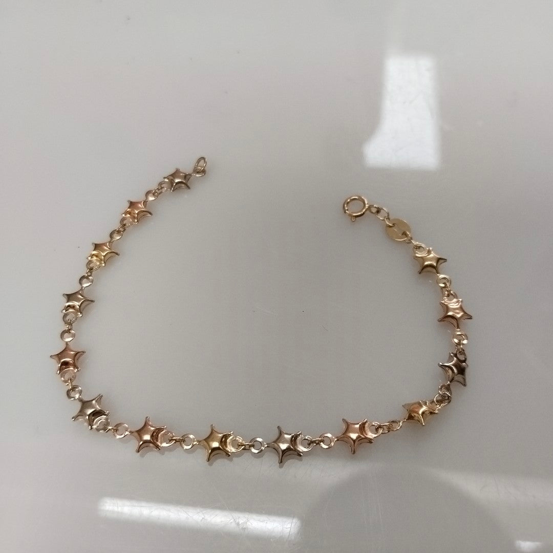 PULSERA TEJIDO ESPECIAL ESTRELLAS COMBINADAS 14K 18 CM 2.2 GR (NUEVO)