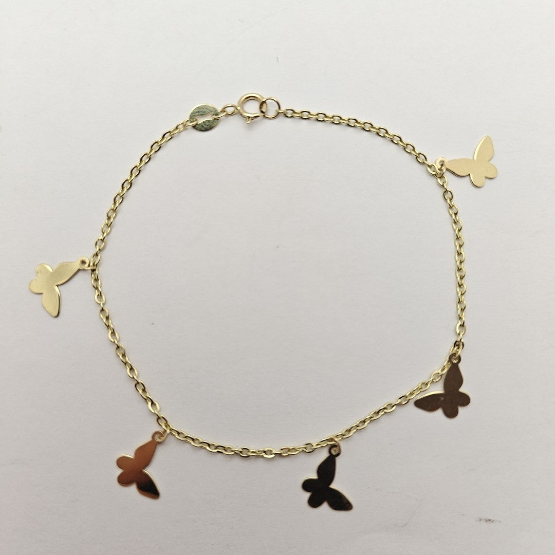 PULSERA ESPECIAL CON MARIPOSAS 14K 18 CM 2.1 GR (NUEVO)