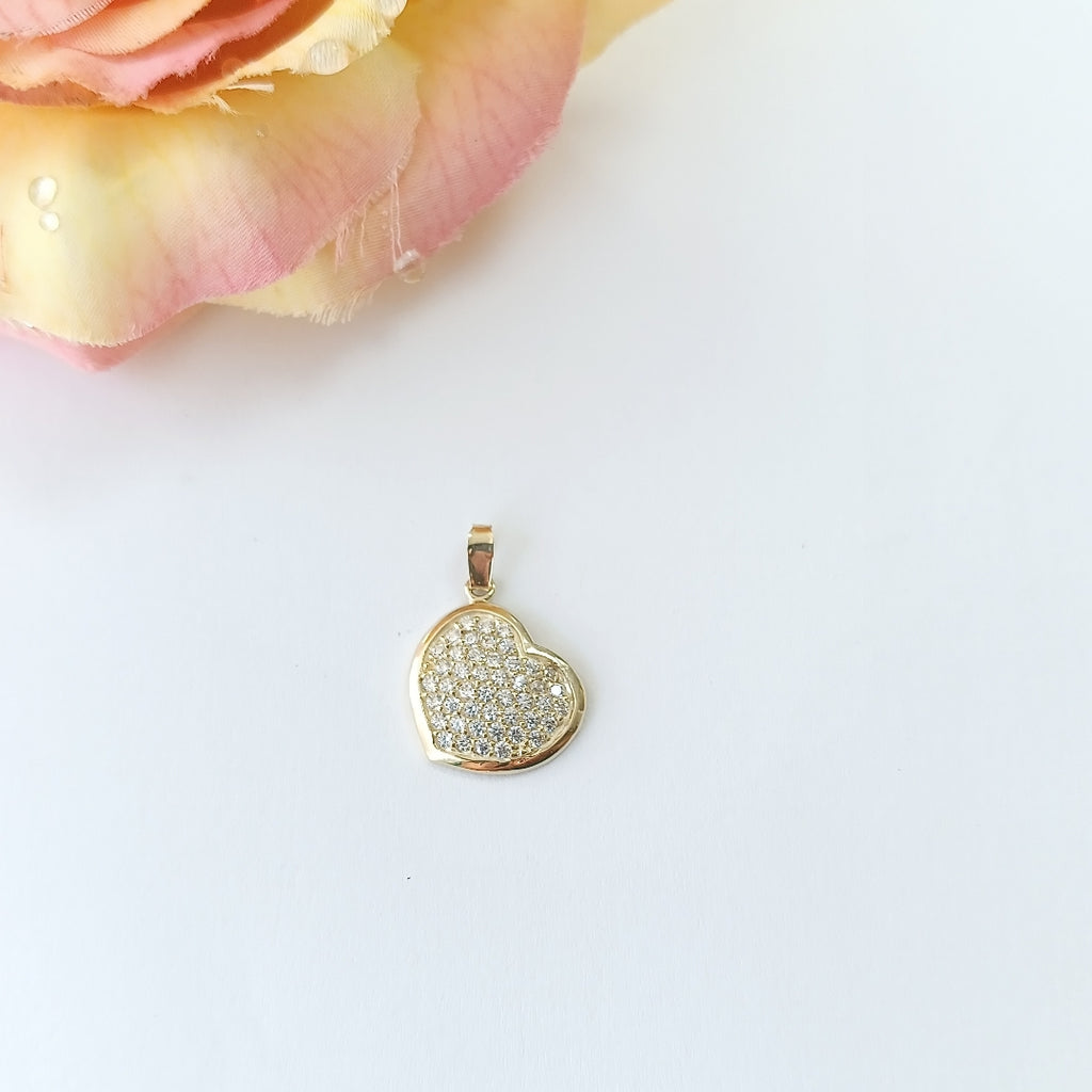 DIJE TEJIDO CORAZON CON CIRCONIAS 14K 1.7 GR (NUEVO)